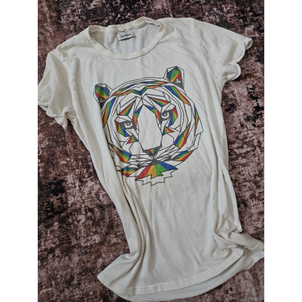 Lauren Moshi Geometric Rainbow Tiger Graphic Tee White XS